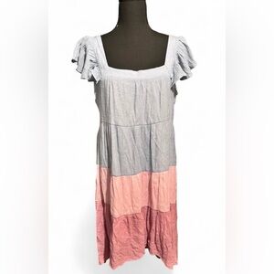 Umgee Blue and Cream Ruffled Cottagecore Summr Dress Size Medium